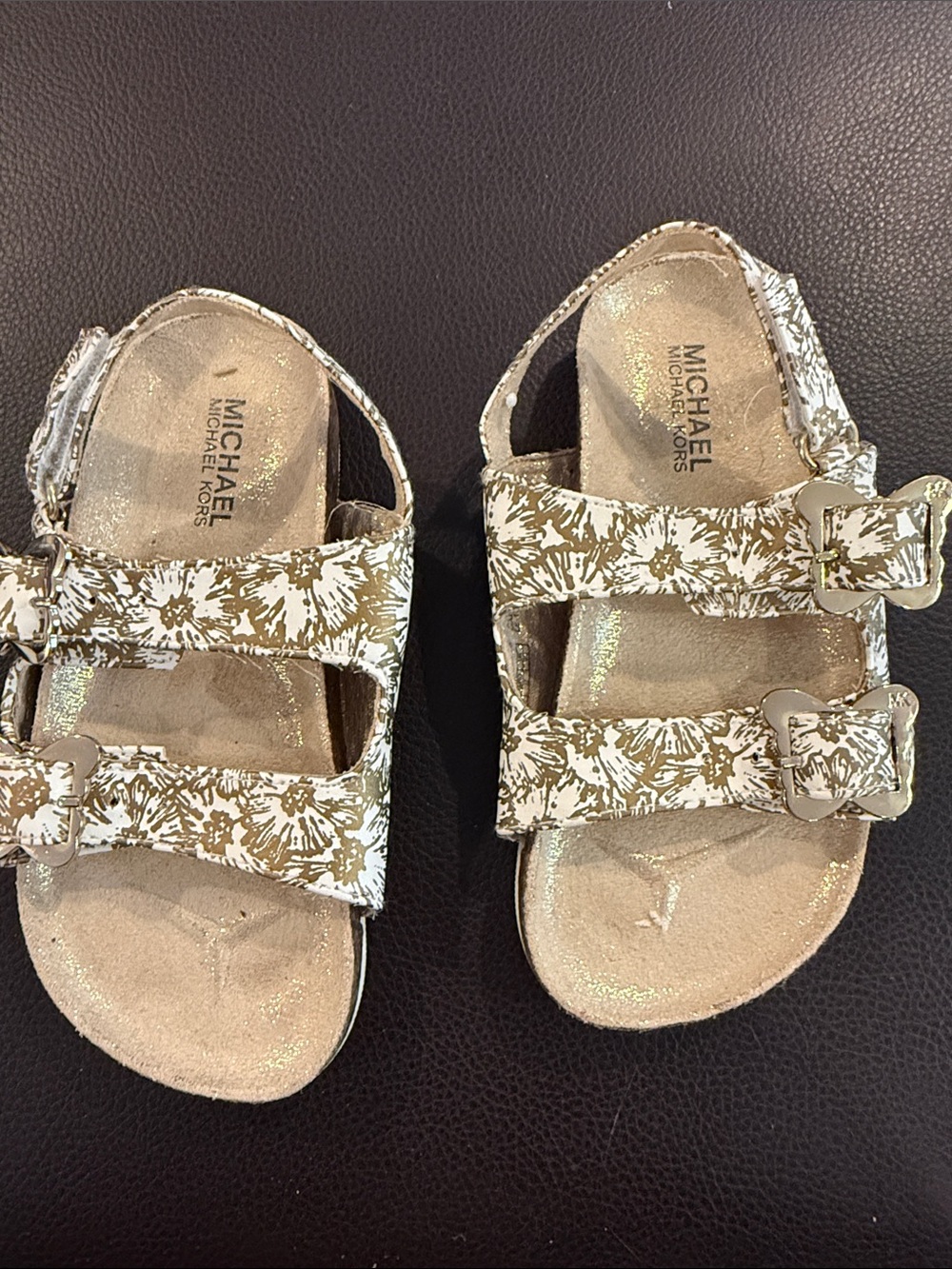 Michael Kors Kids Gold and White Floral Buckle Sandals